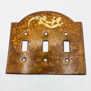 Southwest Gecko Lizard Triple Light Switch Cover Faux Rust Patina Metal Plate